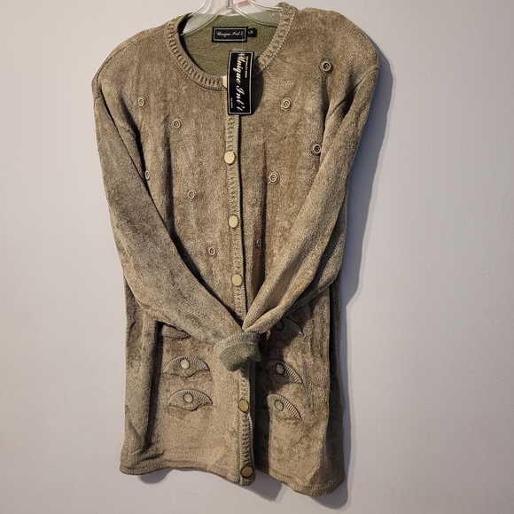 Vintage beaded velour sweater, olive, size large to XL - Picture 1 of 7
